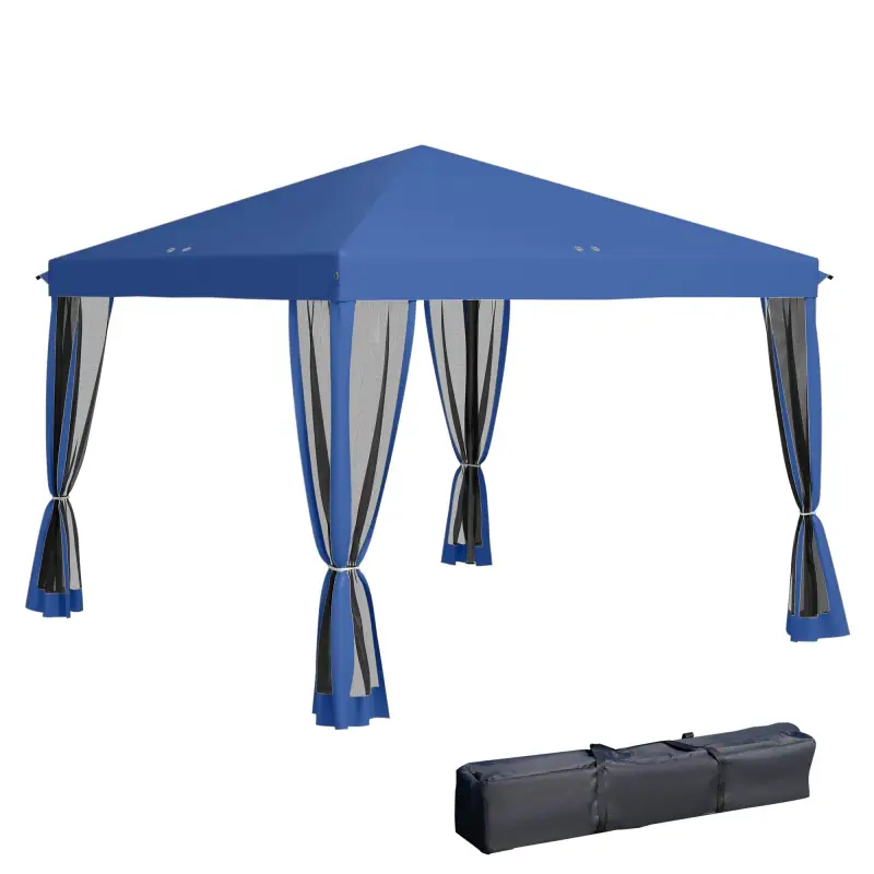 Carpa Plegable 3x3 m con 4 Paredes Laterales de Malla 8 Orificios de Drenaje Impermeable y Bolsa de Transporte Azul