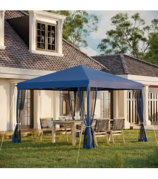 Carpa Plegable 3x3 m con 4 Paredes Laterales de Malla 8 Orificios de Drenaje Impermeable y Bolsa de Transporte Azul