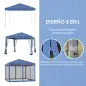 Carpa Plegable 3x3 m con 4 Paredes Laterales de Malla 8 Orificios de Drenaje Impermeable y Bolsa de Transporte Azul
