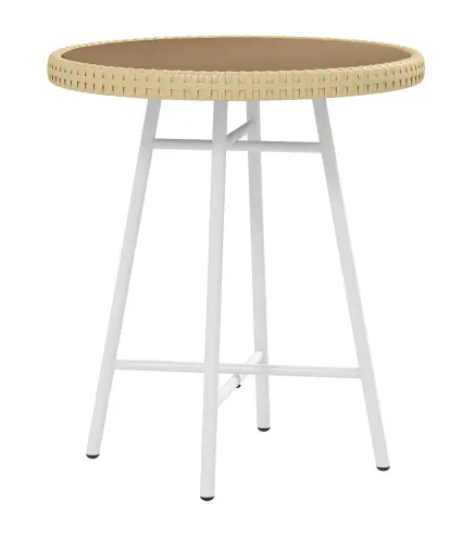 Mesa Auxiliar de Ratán Sintético con Tablero de Madera Plástica y Marco de Acero Galvanizado 50x50x55 cm Natural