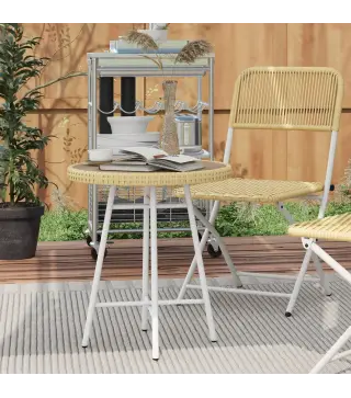 Mesa Auxiliar de Ratán Sintético con Tablero de Madera Plástica y Marco de Acero Galvanizado 50x50x55 cm Natural