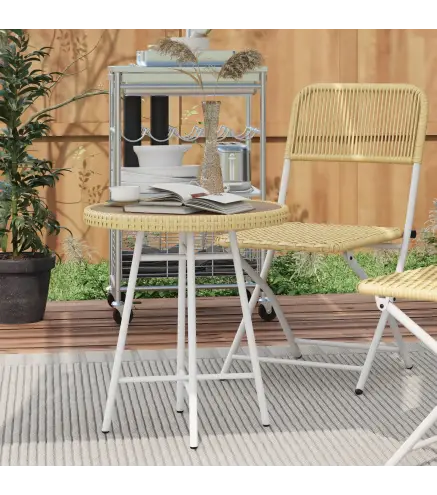 Mesa Auxiliar de Ratán Sintético con Tablero de Madera Plástica y Marco de Acero Galvanizado 50x50x55 cm Natural