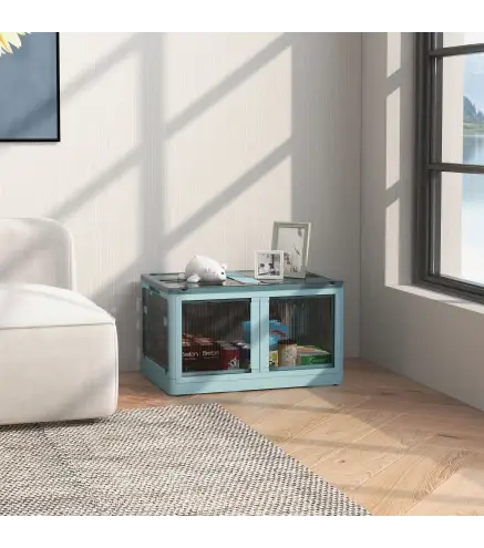 Caja de Almacenamiento Apilable con Tapa 69L de Capacidad Caja Organizadora Plegable con Ruedas 60x42x34 cm Azul