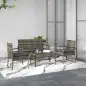 Juego de 4 Piezas Muebles de Jardín con 2 Sillones 1 Sofá de 2 Plazas y 1 Mesa de Centro de Tablero de Vidrio Gris