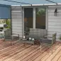 Juego de 4 Piezas Muebles de Jardín con 2 Sillones 1 Sofá de 2 Plazas y 1 Mesa de Centro de Tablero de Vidrio Gris