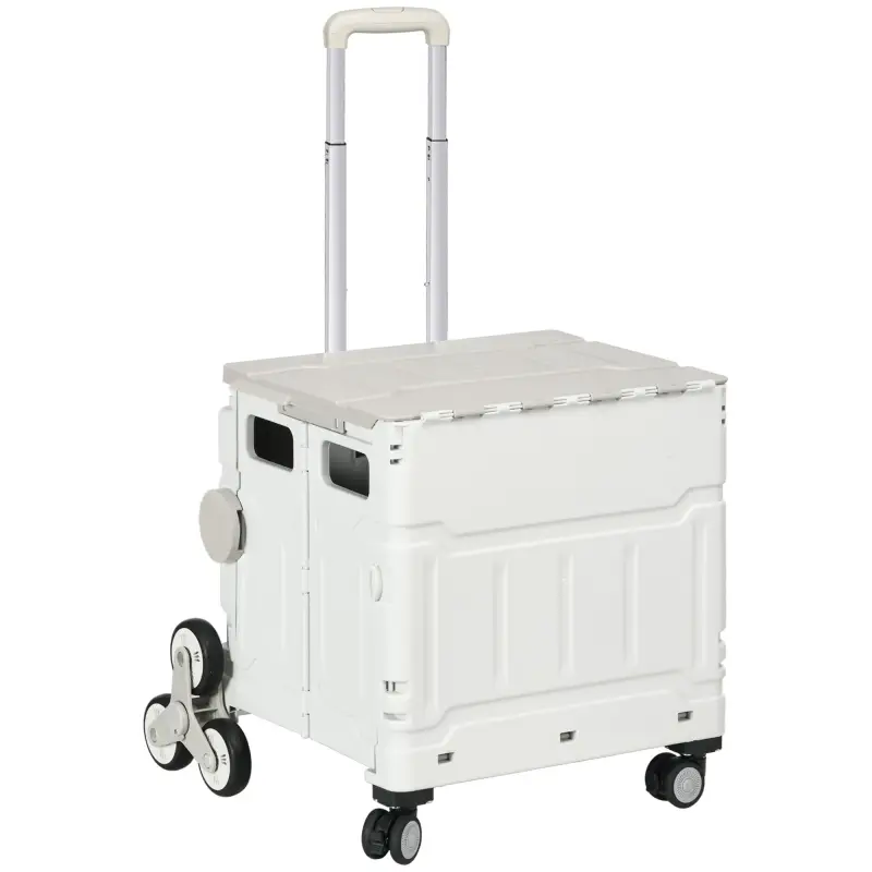 Carrito de la Compra Plegable con 2 Ruedas para Subir Escaleras Ángulo y Longitud de Mango Ajustable 48x43x95 cm Blanco