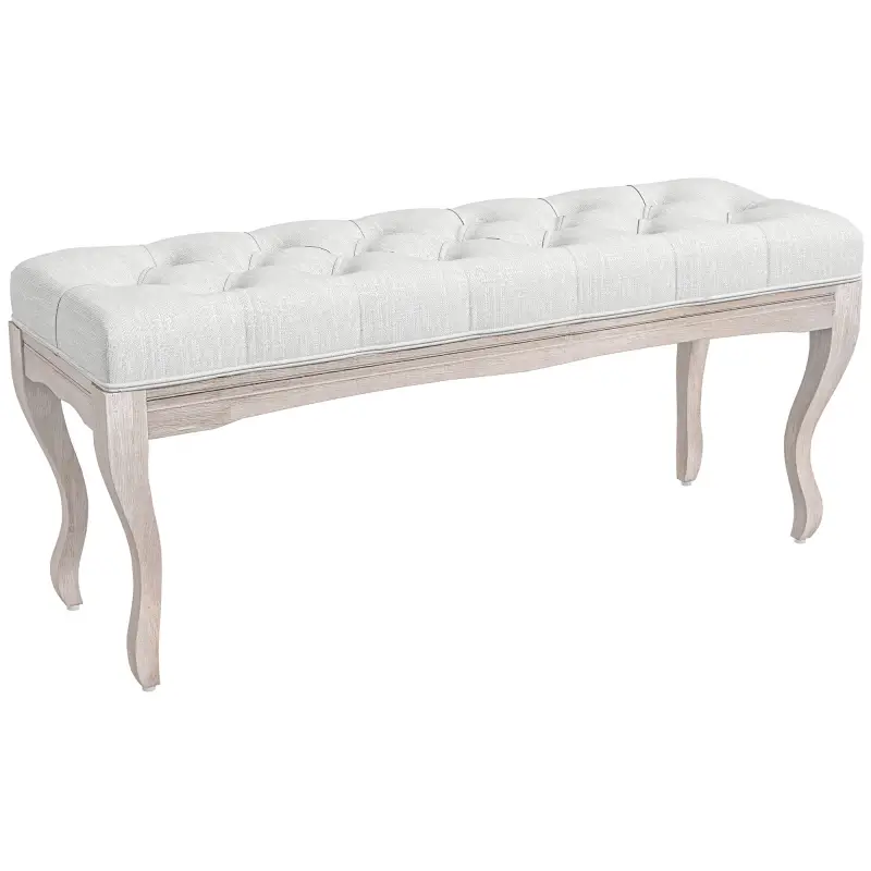 Banco para Pie de Cama con Pies de Madera y Asiento Acolchado Carga 120 kg para Entrada Pasillo 110x37x49 cm Crema