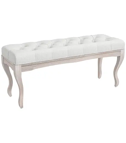 Banco para Pie de Cama con Pies de Madera y Asiento Acolchado Carga 120 kg para Entrada Pasillo 110x37x49 cm Crema
