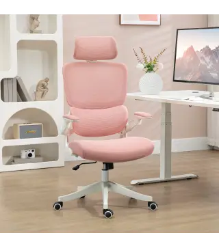 Silla de Malla Giratoria Silla de Escritorio Basculante con Respaldo Alto Reposacabezas Reposabrazos 62x58x133 cm Rosa