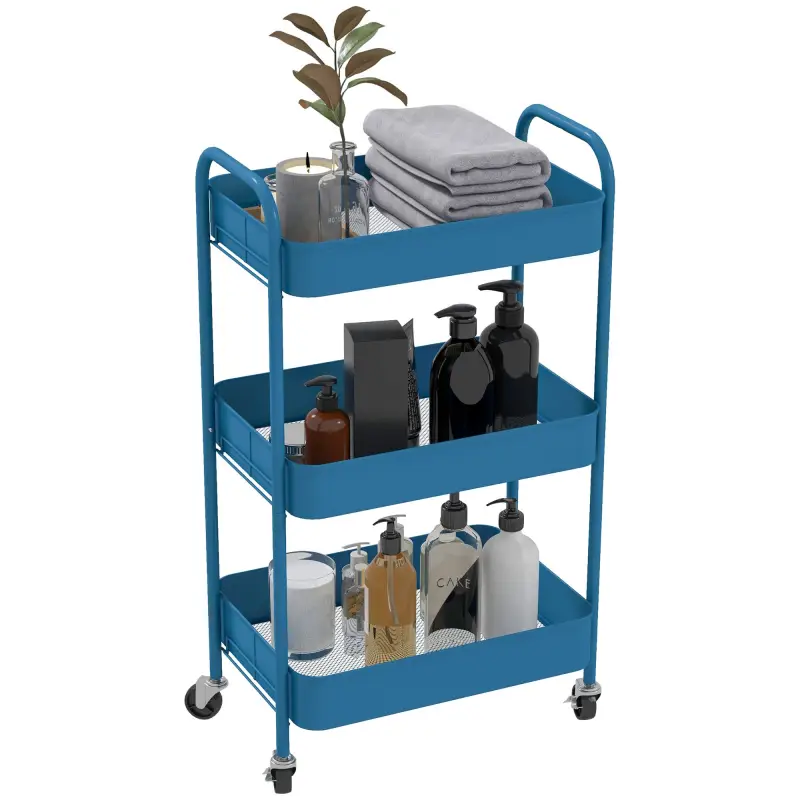 Carrito de Almacenamiento con 3 Cestas y Marco de Acero para Salón Dormitorio Oficina Cocina 45x30,6x79 cm Azul Oscuro Carrito de Almacenamiento con 3 Cestas y Marco de Acero para Salón Dormitorio Oficina Cocina 45x30,6x79 cm Azul Oscuro