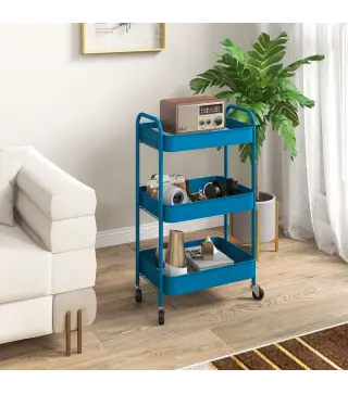 Carrito de Almacenamiento con 3 Cestas y Marco de Acero para Salón Dormitorio Oficina Cocina 45x30,6x79 cm Azul Oscuro