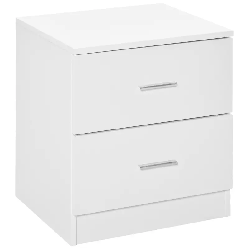 Mesilla de Noche con 2 Cajones Mesita Auxiliar para Salón Dormitorio Carga 30 kg 45x39,5x49 cm Blanco