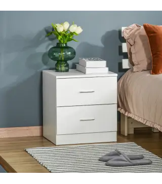 Mesilla de Noche con 2 Cajones Mesita Auxiliar para Salón Dormitorio Carga 30 kg 45x39,5x49 cm Blanco