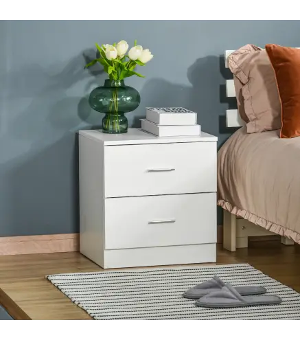 Mesilla de Noche con 2 Cajones Mesita Auxiliar para Salón Dormitorio Carga 30 kg 45x39,5x49 cm Blanco