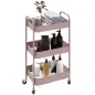 Carrito de Almacenamiento con 3 Cestas y Marco de Acero para Salón Dormitorio Oficina Cocina 45x30,6x79 cm Rosa