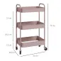 Carrito de Almacenamiento con 3 Cestas y Marco de Acero para Salón Dormitorio Oficina Cocina 45x30,6x79 cm Rosa