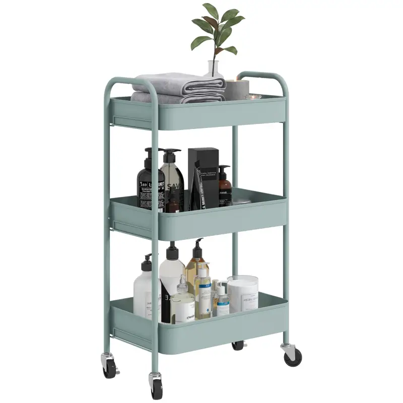 Carrito de Almacenamiento con 3 Cestas y Marco de Acero para Salón Dormitorio Oficina Cocina 45x30,6x79 cm Azul Claro
