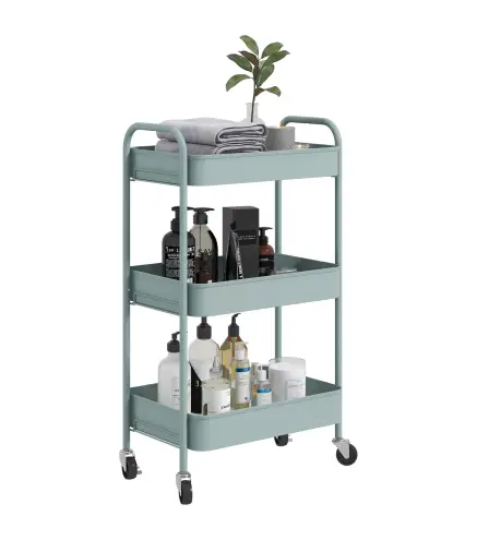 Carrito de Almacenamiento con 3 Cestas y Marco de Acero para Salón Dormitorio Oficina Cocina 45x30,6x79 cm Azul Claro