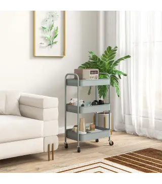 Carrito de Almacenamiento con 3 Cestas y Marco de Acero para Salón Dormitorio Oficina Cocina 45x30,6x79 cm Azul Claro