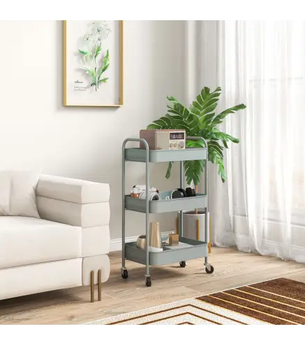 Carrito de Almacenamiento con 3 Cestas y Marco de Acero para Salón Dormitorio Oficina Cocina 45x30,6x79 cm Azul Claro