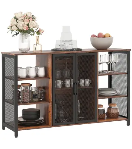 Aparador de Cocina con 6 Estantes Abiertos Porta Copas y Estante Ajustable para Bar Comedor 120x40x76 cm Marrón Rústico