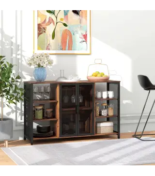 Aparador de Cocina con 6 Estantes Abiertos Porta Copas y Estante Ajustable para Bar Comedor 120x40x76 cm Marrón Rústico