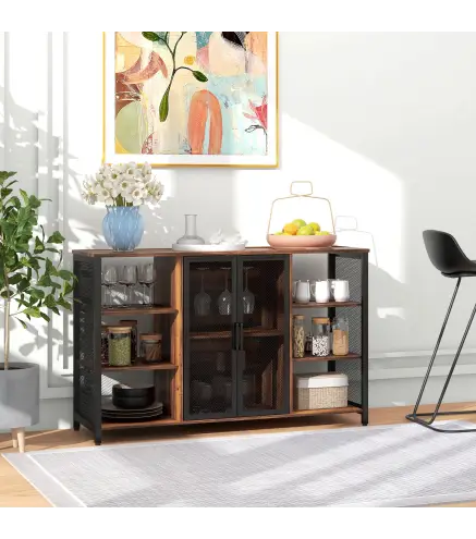 Aparador de Cocina con 6 Estantes Abiertos Porta Copas y Estante Ajustable para Bar Comedor 120x40x76 cm Marrón Rústico