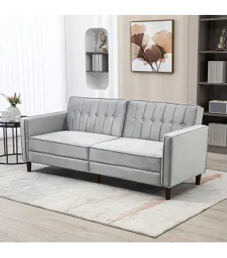 Sofá Cama de 3 Plazas Sofá Cama Convertible de Terciopelo con Respaldo Reclinable y Patas de Madera 189x80,5x78,5cm Gris
