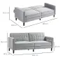 Sofá Cama de 3 Plazas Sofá Cama Convertible de Terciopelo con Respaldo Reclinable y Patas de Madera 189x80,5x78,5cm Gris