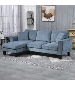 Sofá Rinconera Chaise Lounge Reversible en Forma de L con 2 Cojines Carga 200 kg 230x138x87 cm Azul Oscuro