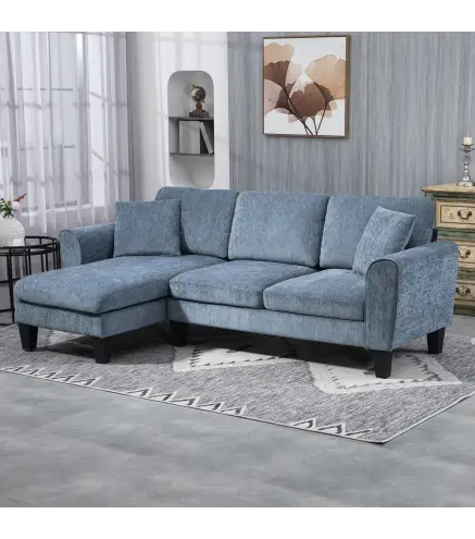 Sofá Rinconera Chaise Lounge Reversible en Forma de L con 2 Cojines Carga 200 kg 230x138x87 cm Azul Oscuro