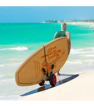 Carrito para Tablas de Surf Plegable con 2 Ruedas Carga 45 kg y Marco de Aluminio 64x55x38,5 cm Negro y Rojo