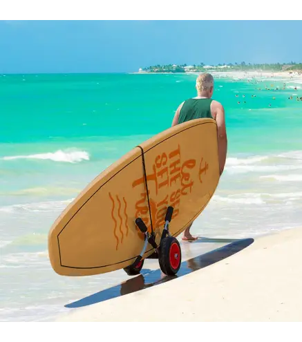 Carrito para Tablas de Surf Plegable con 2 Ruedas Carga 45 kg y Marco de Aluminio 64x55x38,5 cm Negro y Rojo