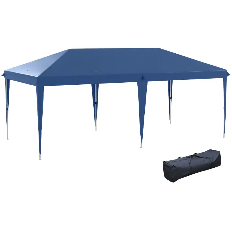 Carpa Plegable 6x3 m con Altura Ajustable en 3 Niveles Bolsa de Transporte Anti-UV y Marco de Acero Azul