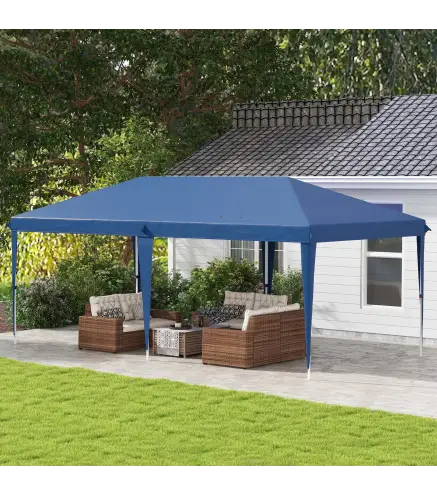 Carpa Plegable 6x3 m con Altura Ajustable en 3 Niveles Bolsa de Transporte Anti-UV y Marco de Acero Azul