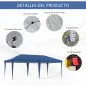 Carpa Plegable 6x3 m con Altura Ajustable en 3 Niveles Bolsa de Transporte Anti-UV y Marco de Acero Azul