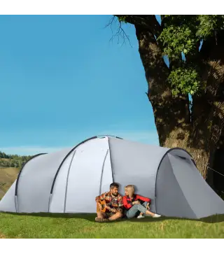Tienda de Campaña Familiar para 4-6 Personas con 2 Ventanas y Bolsa de Transporte Impermeable Anti-UV 590x245x193cm Gris