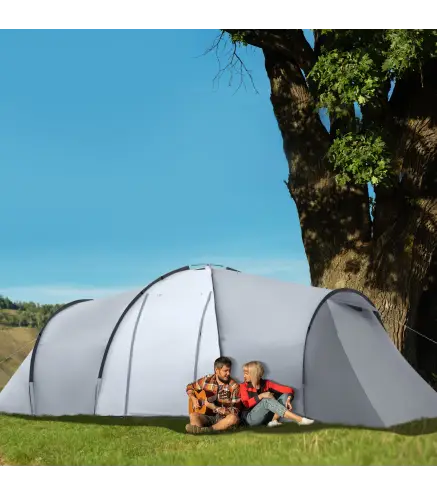 Tienda de Campaña Familiar para 4-6 Personas con 2 Ventanas y Bolsa de Transporte Impermeable Anti-UV 590x245x193cm Gris