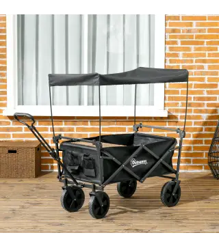 Carro Plegable con Toldo Desmontable Longitud y Ángulo del Mango Ajustables y Bolsa de Transporte Carga 100 kg Negro