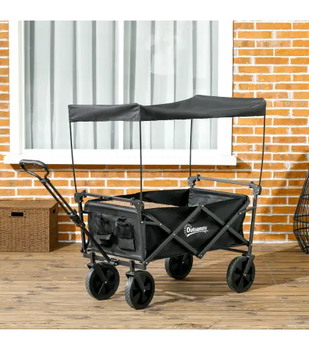 Carro Plegable con Toldo Desmontable Longitud y Ángulo del Mango Ajustables y Bolsa de Transporte Carga 100 kg Negro