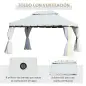 Pabellón de Jardín 4x3 m con Techo de Ventilación 4 Cortinas Laterales 4 Mosquiteras y 8 Orificios de Drenaje Blanco