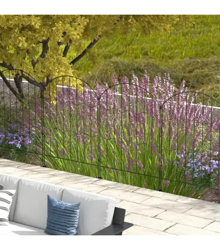 Valla Decorativa de Jardín de 4 Paneles 88x110 cm con Diseño de Patrón de Rejilla y Ángulo Ajustable Negro