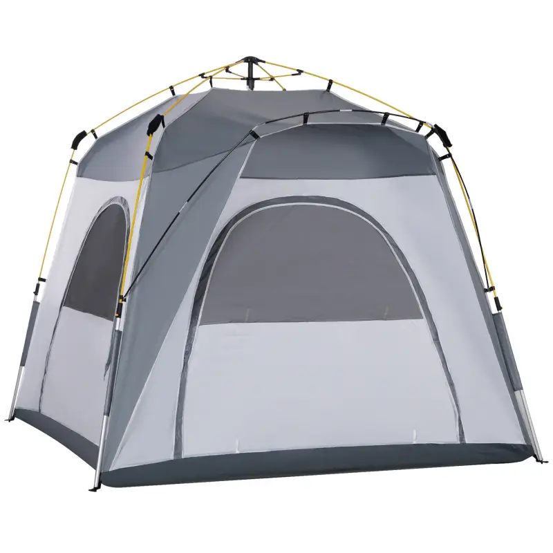 Tienda de Camping Emergente Instantánea con 4 Ventanas 2 Bolsillos y Bolsa de Transporte 240x240x199 cm Gris y Blanco