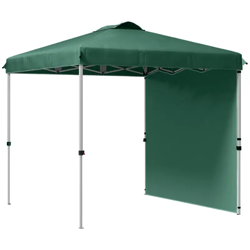 Carpa Plegable de Jardín de 2,5x2,5 m con Altura Ajustable Anti-UV con 1 Pared Lateral y Bolsas de Arena Verde