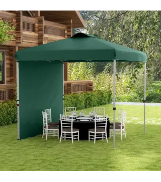 Carpa Plegable de Jardín de 2,5x2,5 m con Altura Ajustable Anti-UV con 1 Pared Lateral y Bolsas de Arena Verde