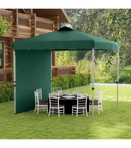 Carpa Plegable de Jardín de 2,5x2,5 m con Altura Ajustable Anti-UV con 1 Pared Lateral y Bolsas de Arena Verde