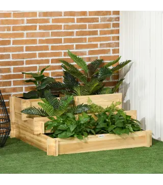 Arriate de Jardín de 3 Niveles con Diseño de Escalera y Tela no Tejida para Cultivos Plantas Flores 93x93x35 cm Natural