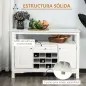 Aparador de Comedor con 1 Cajón 1 Estante Abierto 2 Puertas y Botellero para 12 Botellas 116,5x40x82,5 cm Blanco