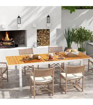 Mesa de Comedor Exterior Rectangular con Marco de Aluminio Carga 50 kg para Terraza Jardín 180/240x94x73 cm Marrón