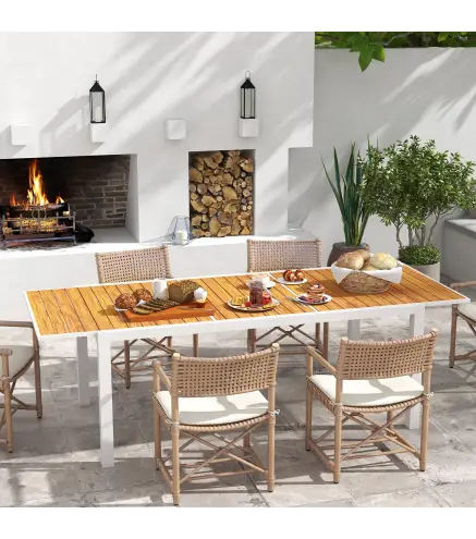 Mesa de Comedor Exterior Rectangular con Marco de Aluminio Carga 50 kg para Terraza Jardín 180/240x94x73 cm Marrón